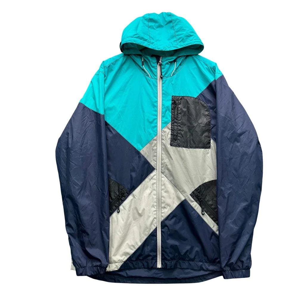 LRG Lifted Research Group Windbreaker Jacket Men XL Teal Navy Blue Outdoor